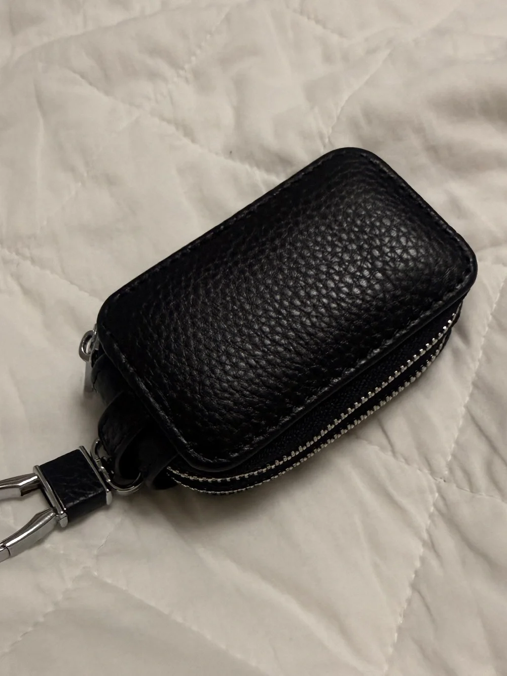 Black Pebbled Leather Double-Zip Key Pouch